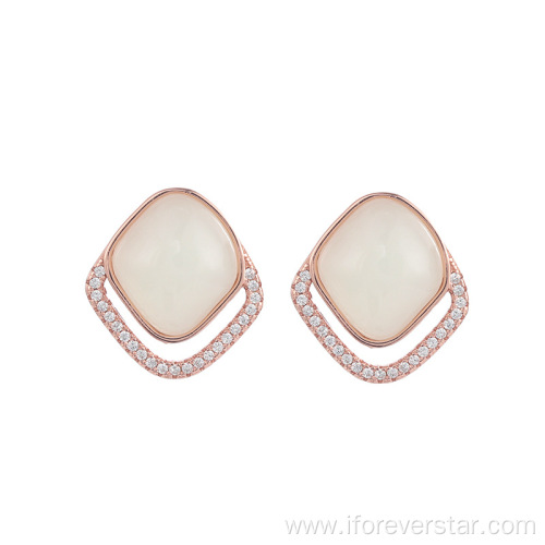 Silver Jade Earring Jewelry Korean Earrings Gold Plated